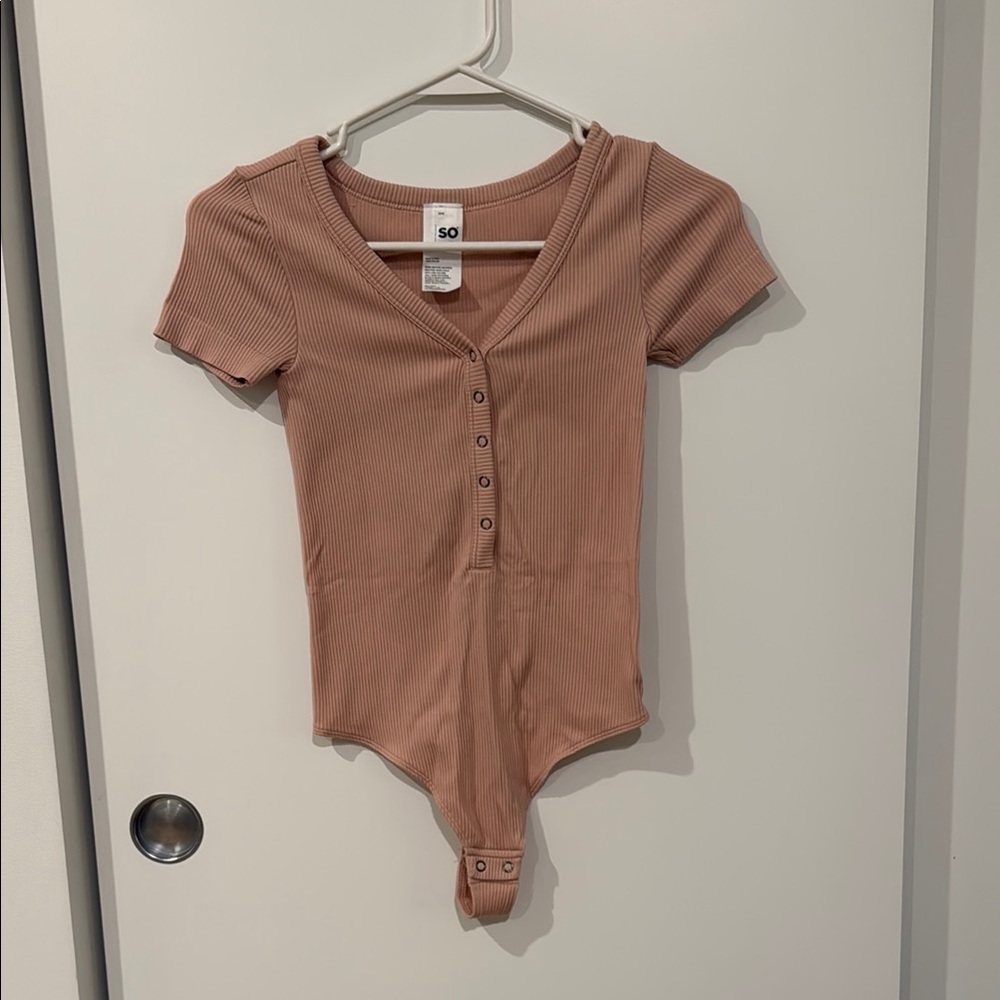 SO Pink Ribbed Bodysuit with V-Neck